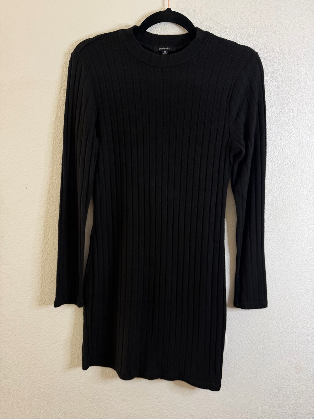 Ambiance Black Ribbed Long Sleeve Knit Dress - Picture 1 of 5